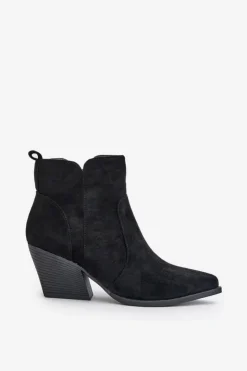 Damskie Boto Ocieplane Botki Kowbojki Eko Zamszowe Na Zamek Czarne Virtris