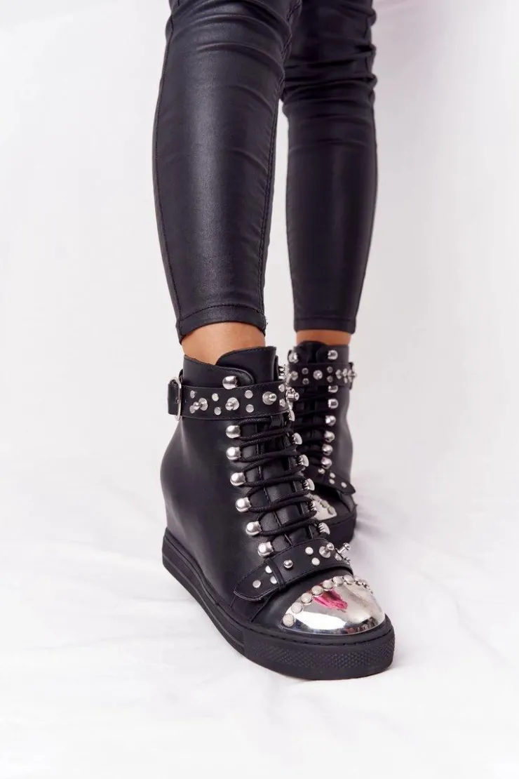 Clearance Boto Ocieplane Botki Na Koturnie Z Dżetami Czarne Lu Boo