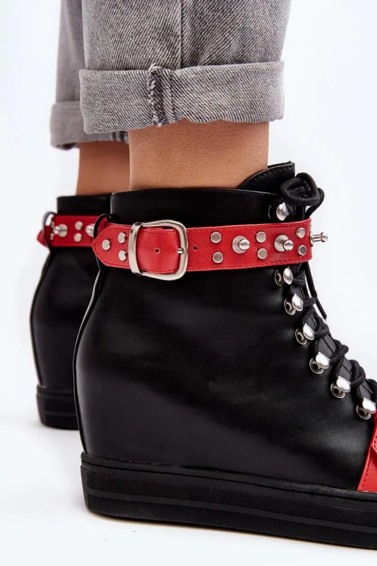 Clearance Boto Ocieplane Botki Na Koturnie Z Dżetami Ekoskóra Lu Boo Czarne