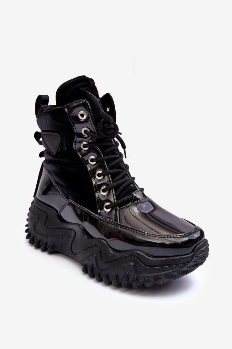 Sale Boto Ocieplane Botki Na Masywnej Platformie Czarne Lanleh