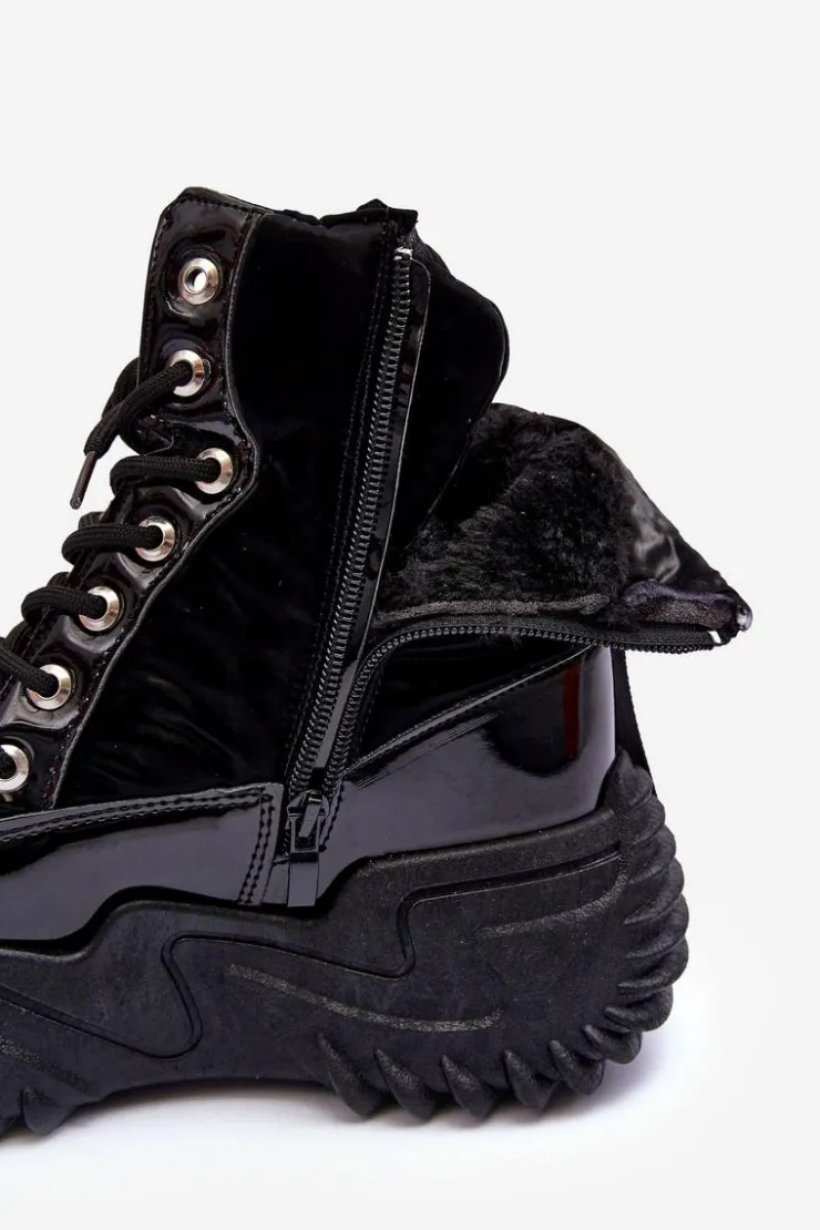 Sale Boto Ocieplane Botki Na Masywnej Platformie Czarne Lanleh