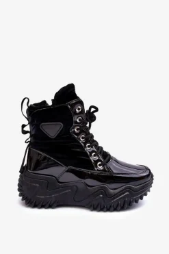 Sale Boto Ocieplane Botki Na Masywnej Platformie Czarne Lanleh