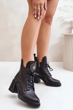 Buty damskie Vinceza Botki Na Słupku|Botki Na Obcasie*Ocieplane Botki Na Masywnym Obcasie Skóra Naturalna Czarne Vinceza 66676