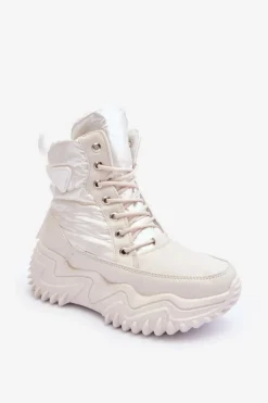 Damskie Boto Ocieplane Botki Na Masywnej Platformie Jasnobeżowe Lanleh