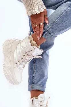 Damskie Boto Ocieplane Botki Na Masywnej Platformie Jasnobeżowe Lanleh