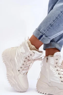 Damskie Boto Ocieplane Botki Na Masywnej Platformie Jasnobeżowe Lanleh