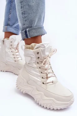Damskie Boto Ocieplane Botki Na Masywnej Platformie Jasnobeżowe Lanleh