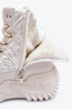 Damskie Boto Ocieplane Botki Na Masywnej Platformie Jasnobeżowe Lanleh