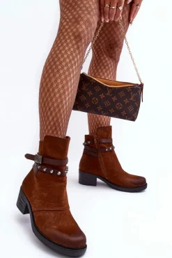 Discount Boto Ocieplane Botki Na Obcasie Camel Effie Brązowy