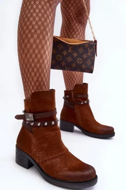 Discount Boto Ocieplane Botki Na Obcasie Camel Effie Brązowy