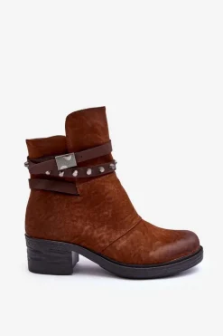 Discount Boto Ocieplane Botki Na Obcasie Camel Effie Brązowy