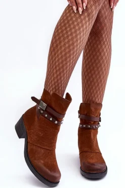 Discount Boto Ocieplane Botki Na Obcasie Camel Effie Brązowy