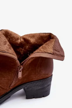 Discount Boto Ocieplane Botki Na Obcasie Camel Effie Brązowy
