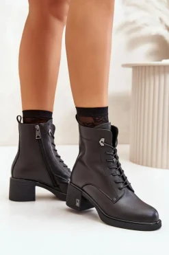 Buty damskie Vinceza Botki Skórzane|Botki Na Słupku*Ocieplane Botki Na Obcasie Ze Skóry Naturalnej Czarne Vinceza 66689