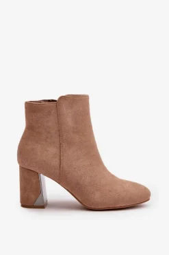 Damskie Boto Ocieplane Botki Na Obcasie Słupku Z Lustrzanym Elementem Beżowe Silvare