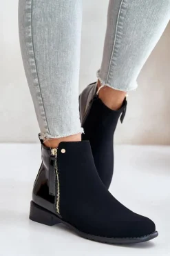 Outlet Boto Ocieplane Botki Na Płaskim Obcasie Z Niską Cholewką Czarne Zinariella