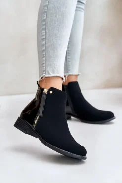 Outlet Boto Ocieplane Botki Na Płaskim Obcasie Z Niską Cholewką Czarne Zinariella