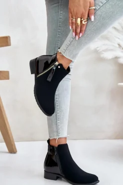 Outlet Boto Ocieplane Botki Na Płaskim Obcasie Z Niską Cholewką Czarne Zinariella