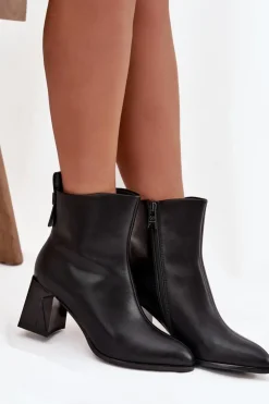 Damskie Buty damskie Vinceza Ocieplane Botki Na Słupku Z Naturalnej Skóry Vinceza 66812 Czarne