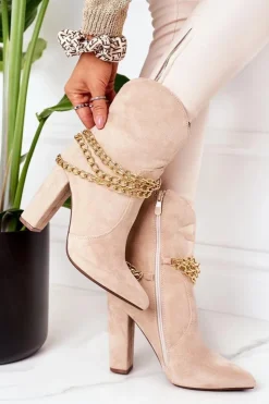 Boto Botki Na Słupku|Czarne Botki*Ocieplane Botki Na Słupku Beżowe Good Impression