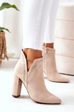 Boto Botki Na Słupku|Czarne Botki*Ocieplane Botki Na Słupku Beżowe Sally