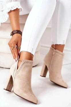 Boto Botki Na Słupku|Czarne Botki*Ocieplane Botki Na Słupku Beżowe Sally