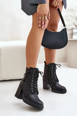 Boto Botki Ocieplane|Botki Na Obcasie*Ocieplane Botki Na Słupku Ze Złotym Detalem Czarne Ivarisse Czarny