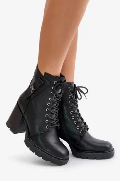 Boto Botki Ocieplane|Botki Na Obcasie*Ocieplane Botki Na Słupku Ze Złotym Detalem Czarne Ivarisse Czarny