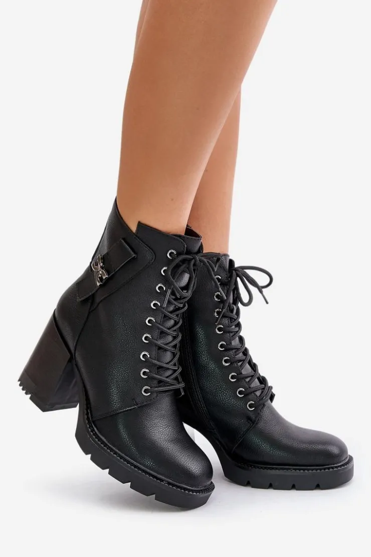 Boto Botki Ocieplane|Botki Na Obcasie*Ocieplane Botki Na Słupku Ze Złotym Detalem Czarne Ivarisse Czarny