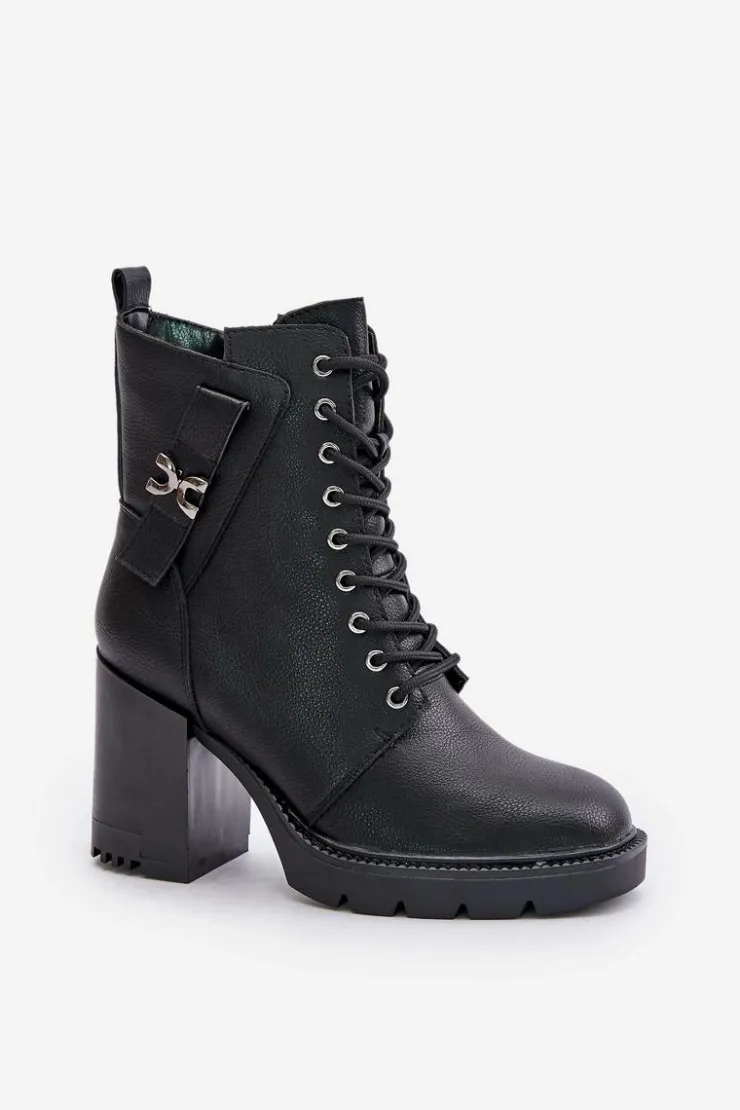 Boto Botki Ocieplane|Botki Na Obcasie*Ocieplane Botki Na Słupku Ze Złotym Detalem Czarne Ivarisse Czarny