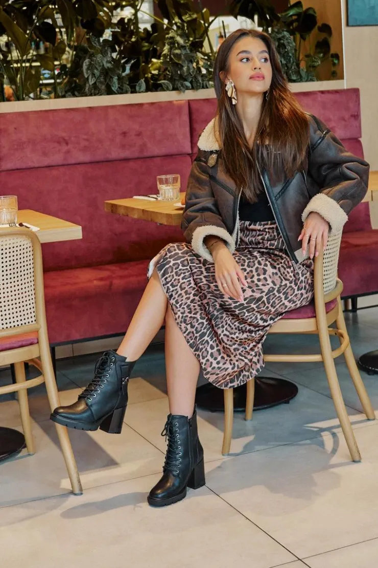 Boto Botki Ocieplane|Botki Na Obcasie*Ocieplane Botki Na Słupku Ze Złotym Detalem Czarne Ivarisse Czarny