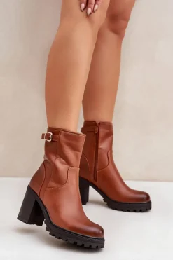 Boto Botki Na Słupku|Czarne Botki*Ocieplane Botki Na Słupku Z Klamrą Brązowe Selavia