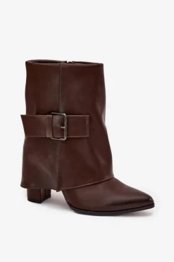 Clearance Boto Ocieplane Botki Na Słupku Z Wywiniętą Cholewką I Klamrą Brązowe Ylenara