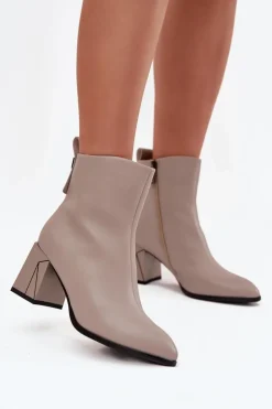 Best Buty damskie Vinceza Ocieplane Botki Na Słupku Z Naturalnej Skóry Vinceza 66812 Szare Szary