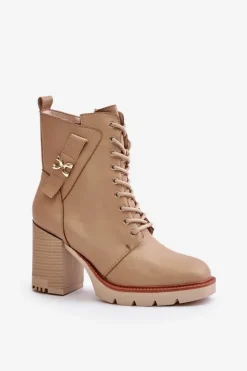 Discount Boto Ocieplane Botki Na Słupku Ze Złotym Detalem Beżowe Ivarisse Beżowy