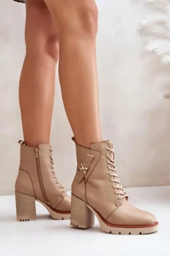 Discount Boto Ocieplane Botki Na Słupku Ze Złotym Detalem Beżowe Ivarisse Beżowy