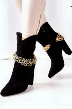 New Boto Ocieplane Botki Na Słupku Czarne Good Impression