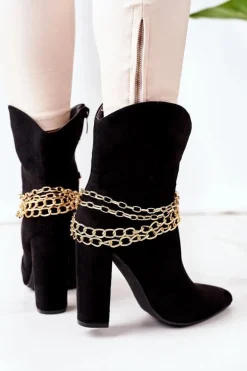 New Boto Ocieplane Botki Na Słupku Czarne Good Impression