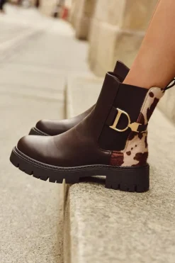 Boto Botki Ocieplane|Botki Płaskie*Ocieplane Botki Sztyblety Damskie Ze Złotym Detalem W Łaty Brązowe Priscilla Brązowy