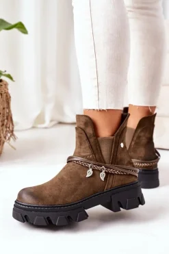 Damskie Boto Ocieplane Botki Sztyblety Ciemnozielone Good Idea