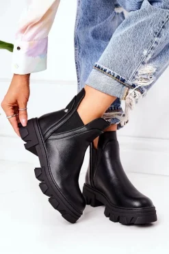 Damskie Boto Ocieplane Botki Sztyblety Czarne Hashtag