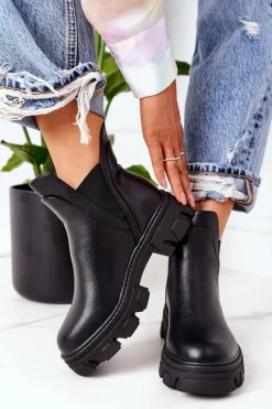 Damskie Boto Ocieplane Botki Sztyblety Czarne Hashtag