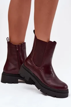Boto Ocieplane Botki Sztyblety Na Zamek Bordowe Niviane