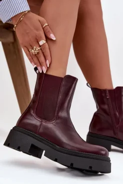 Boto Ocieplane Botki Sztyblety Na Zamek Bordowe Niviane