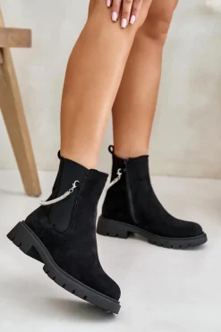 Hot Boto Ocieplane Botki Sztyblety Na Zamek Z Ozdobnym Paskiem Czarne Labenne