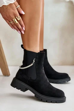 Hot Boto Ocieplane Botki Sztyblety Na Zamek Z Ozdobnym Paskiem Czarne Labenne