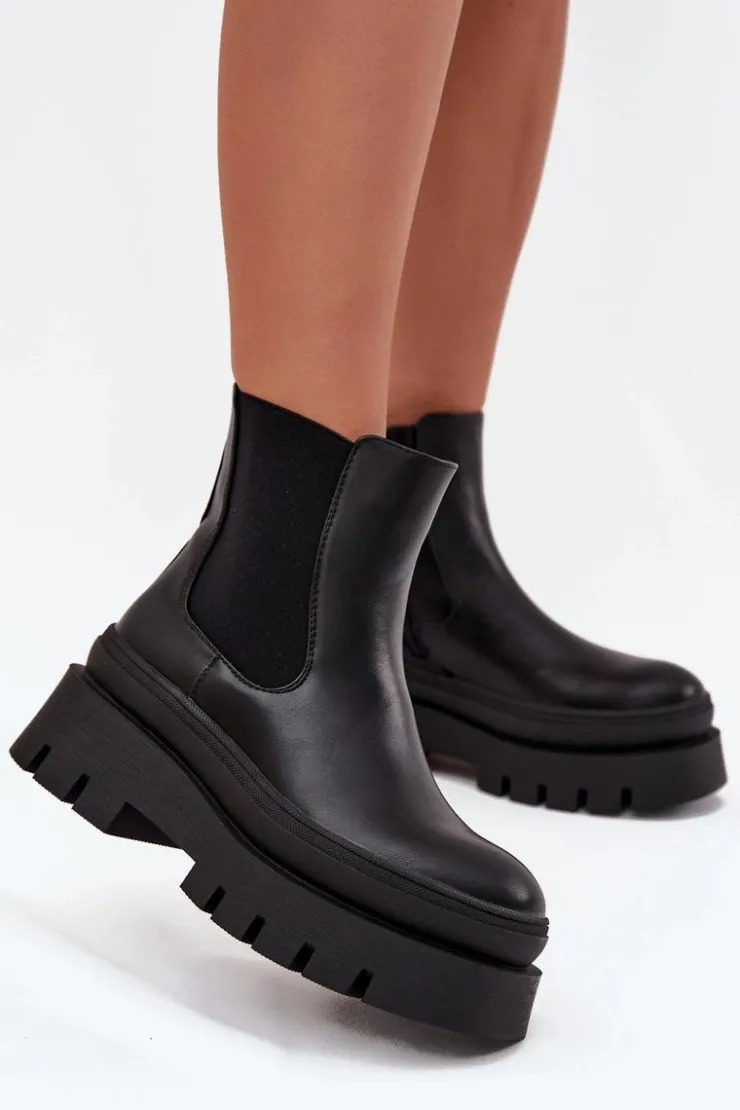 Damskie Boto Ocieplane Botki Sztyblety Damskie Na Platformie Czarne Ismira