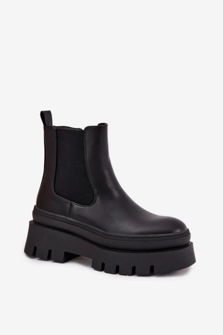 Damskie Boto Ocieplane Botki Sztyblety Damskie Na Platformie Czarne Ismira