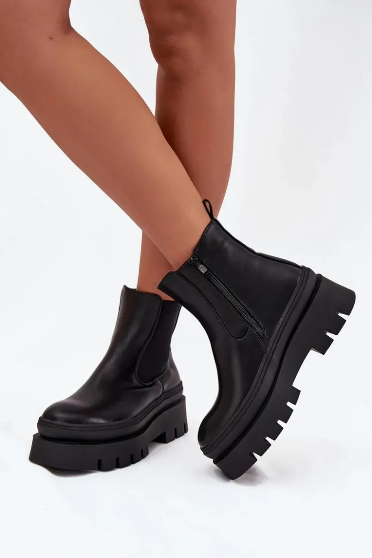Damskie Boto Ocieplane Botki Sztyblety Damskie Na Platformie Czarne Ismira