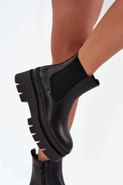 Damskie Boto Ocieplane Botki Sztyblety Damskie Na Platformie Czarne Ismira